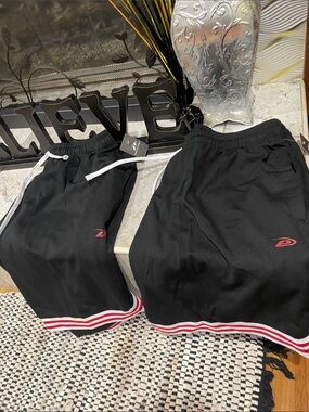 Pro Player Black Athletic Shorts with Red Accents
